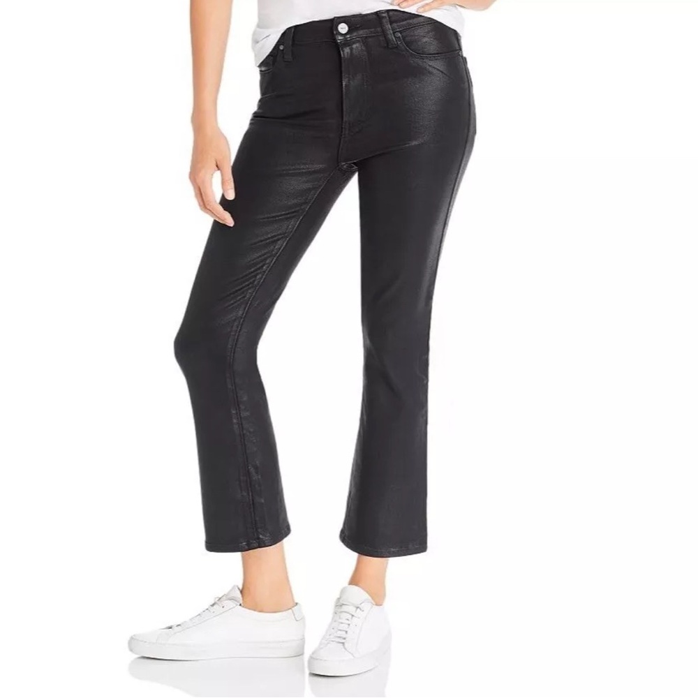 Paige Colette Black Fog Luxe Coating Cropped Flared Jeans EUC Size 28